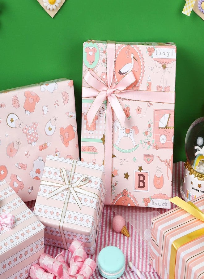 WRAPAHOLIC 30 Inch Baby Girl Wrapping Paper - Jumbo Roll Cute Pink Baby Girl Design Perfect for Baby Shower, Birthday, New Born Present Packing - 4 Rolls - 30 Inch X 120 Inch Per Roll - Image 2